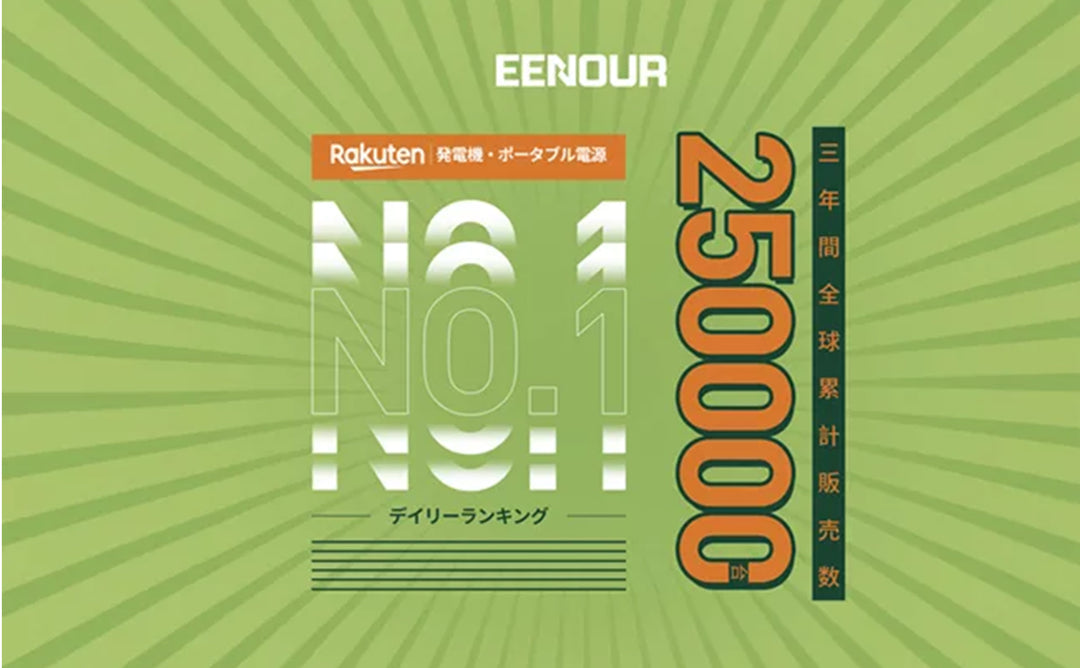 EENOUR三年間販売数25万台達成！楽天市場店発電機・ポータブル電源ジャンル一位獲得！