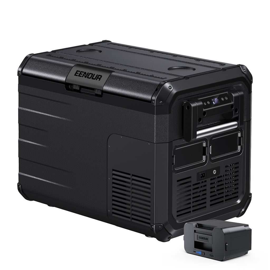 【新品未使用】車載冷蔵庫 モバイルバッテリー付き 35L　ブラック色 セット1】車載冷蔵庫D35(ブラック色)+専用バッテリーDB01 1個