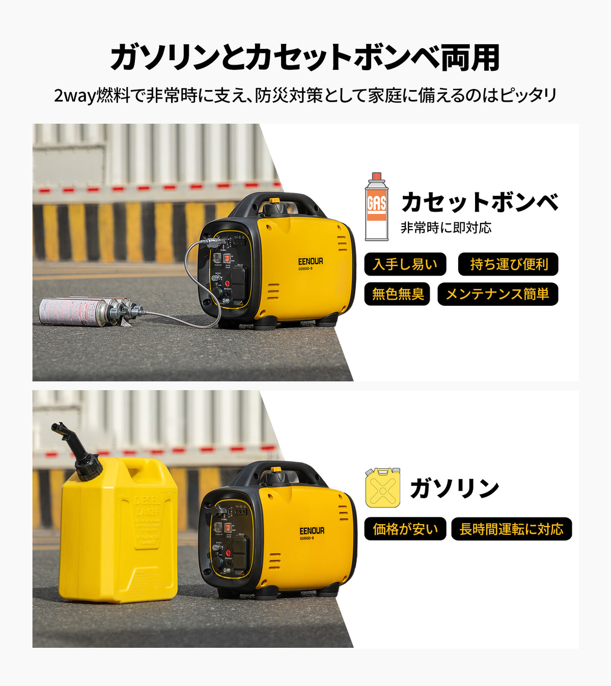 新商品】デュアル燃料対応（ガソリン・ガス）超軽量インバーター発電機 