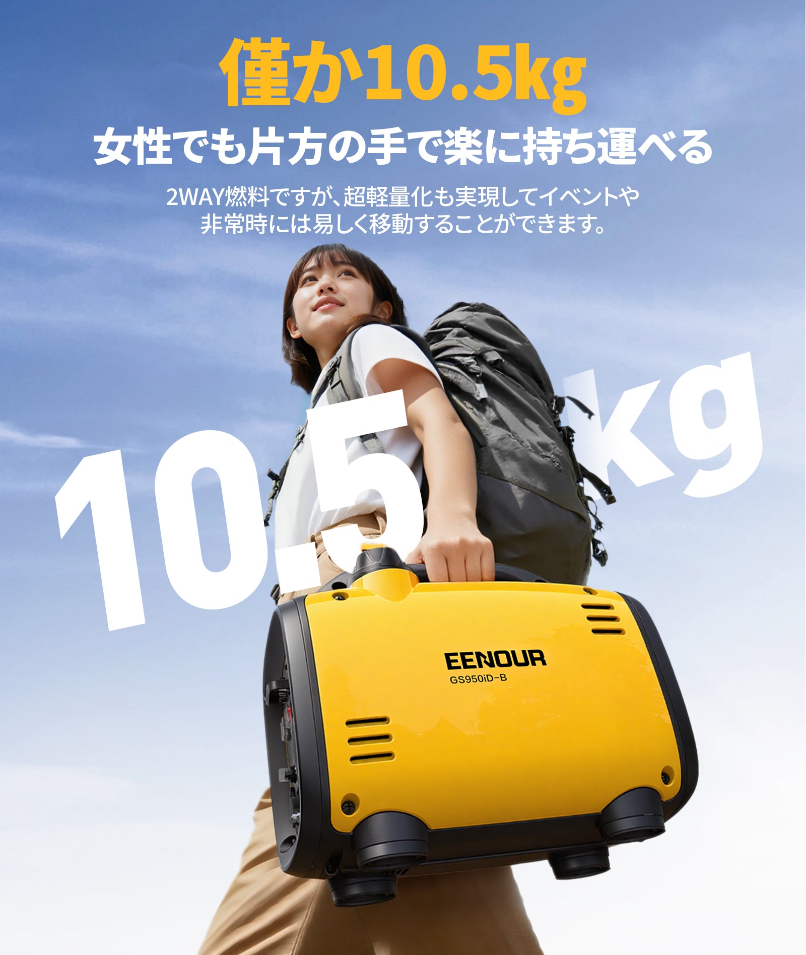 新商品】デュアル燃料対応（ガソリン・ガス）超軽量インバーター発電機