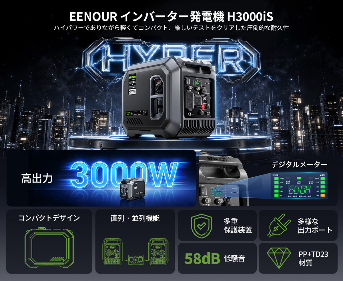 3,000W高出力インバーター発電機｜業務用ポータブル電源