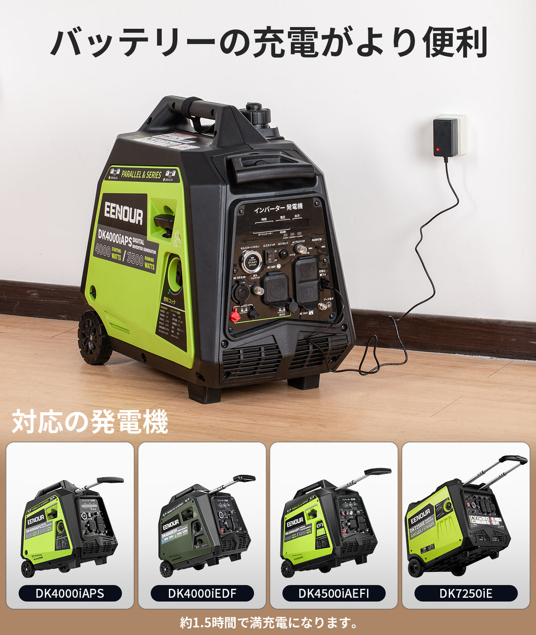 アクセサリー｜インバーター発電機専用充電器JRY1502000JP　バッテリー充電用アダプター　