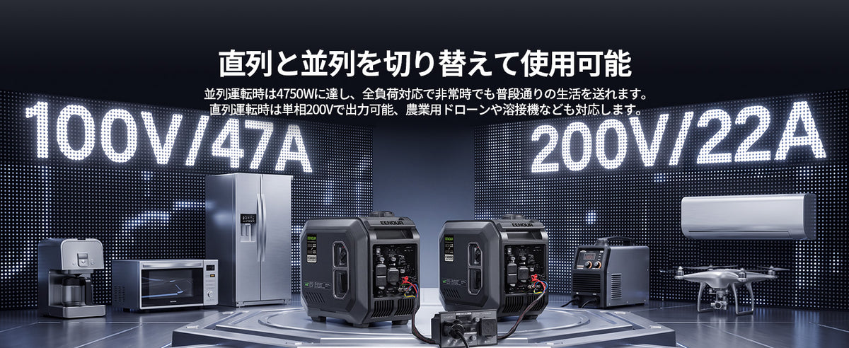 100V・200V対応｜最大4,750Wの高出力インバーター発電機