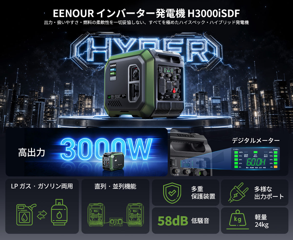 3,000W高出力のインバーター発電機｜工事現場・防災・アウトドアに最適
